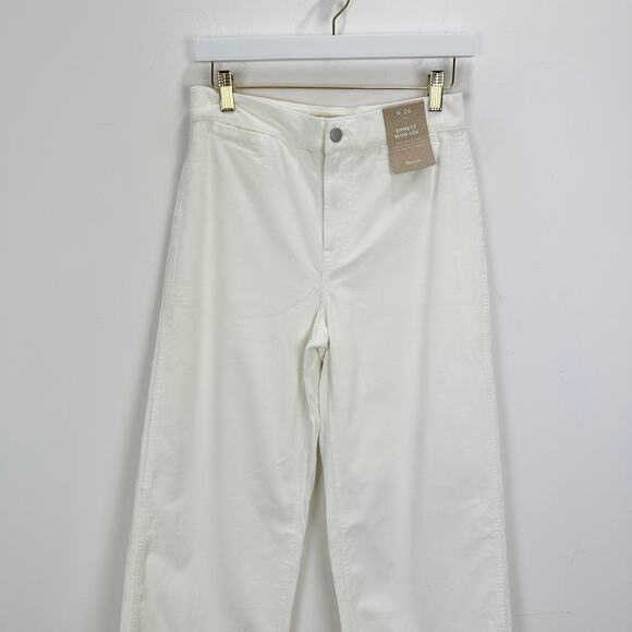 Madewell The Emmett Wide Leg Pant Corduroy Welt Pocket High Rise Ivory US 26 NWT - Picture 7 of 13